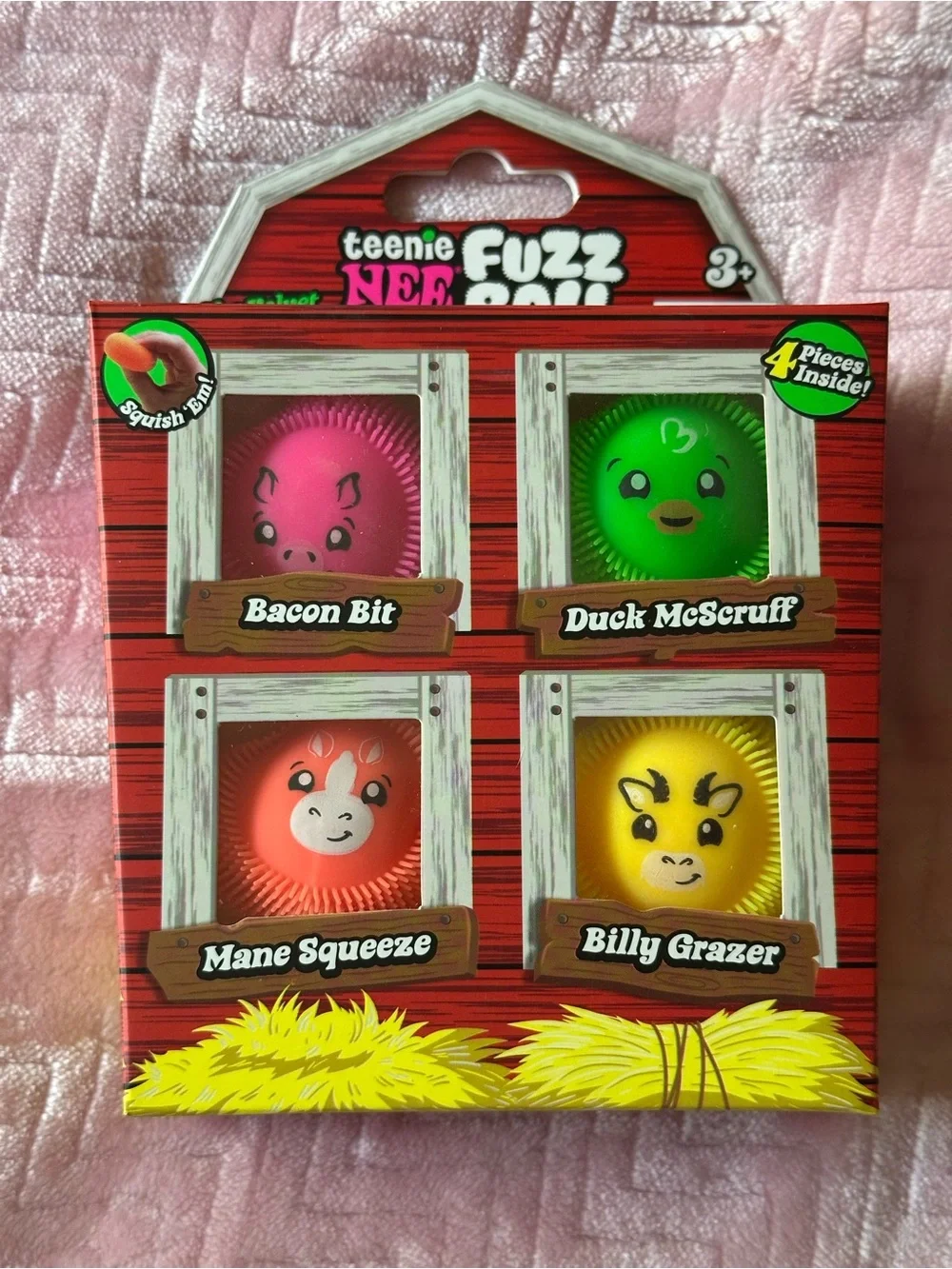 Teenie Fuzz Farm 4-Pack Squishy Toys - Pink, Green, Orange, Yellow